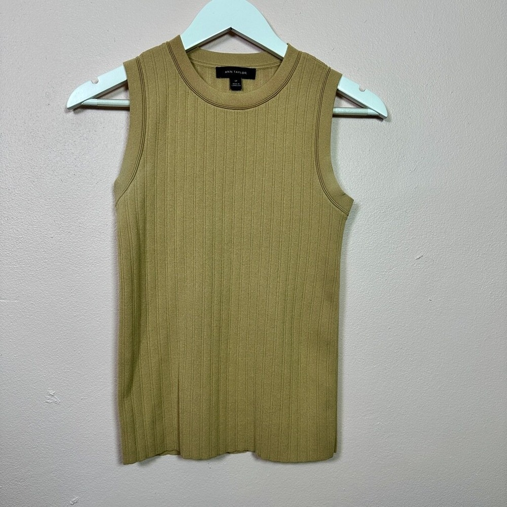 ANN TAYLOR Beige Ribbed Sweater Shell Color, Petite Small
